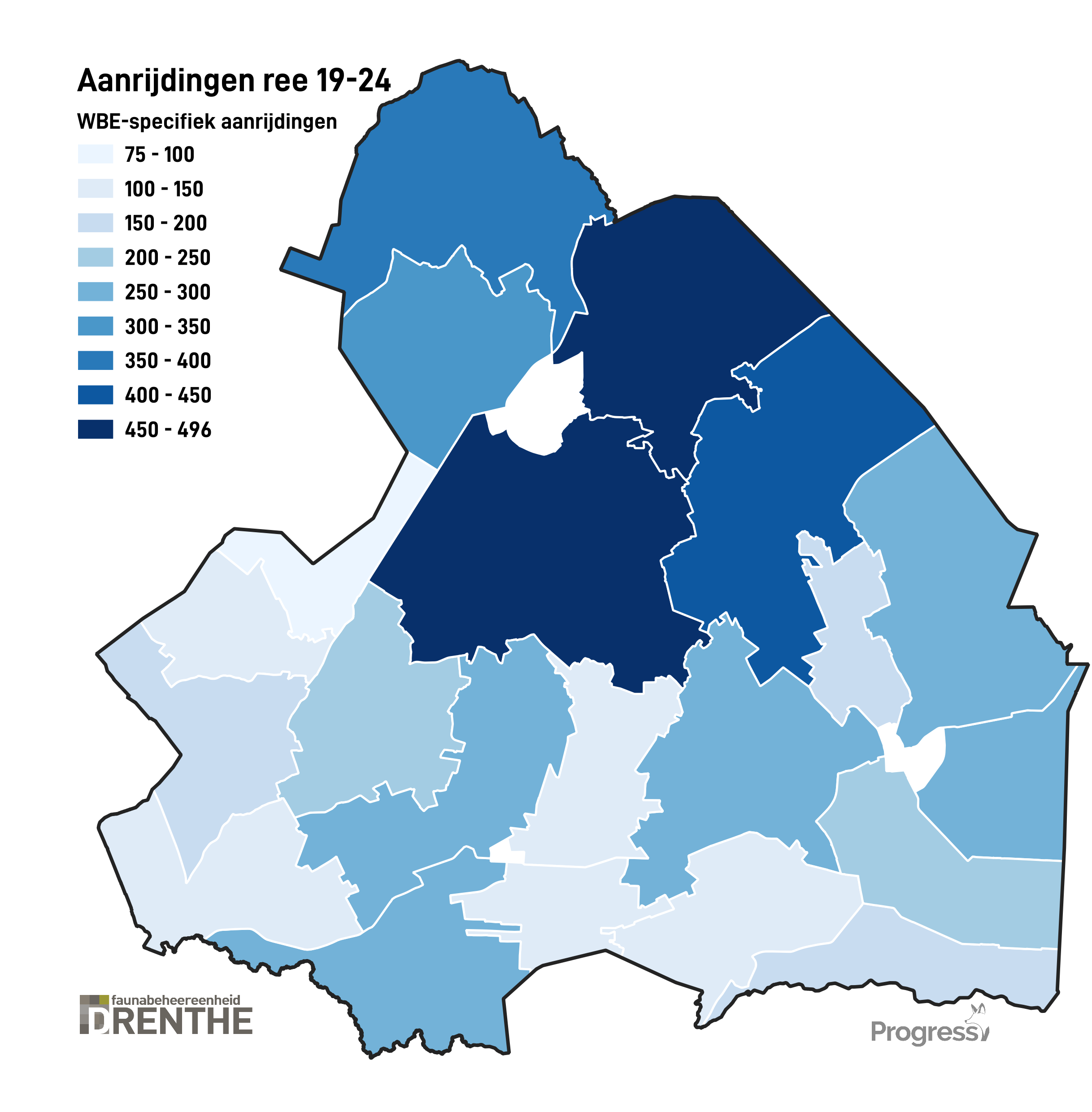 aanrijdingen 19-24 - Progress Aantal aanrijdingen met ree in periode 2019-2024